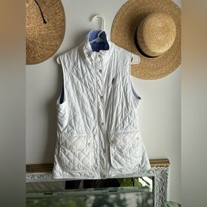 Peter Millar Reversible Puffer Vest White Blue full zip Quilted Vest Gold Accent